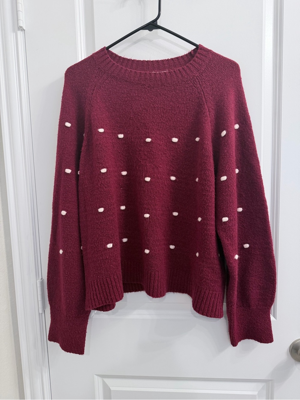 Cake Burgundy Crewneck Sweater with White Dot Accents